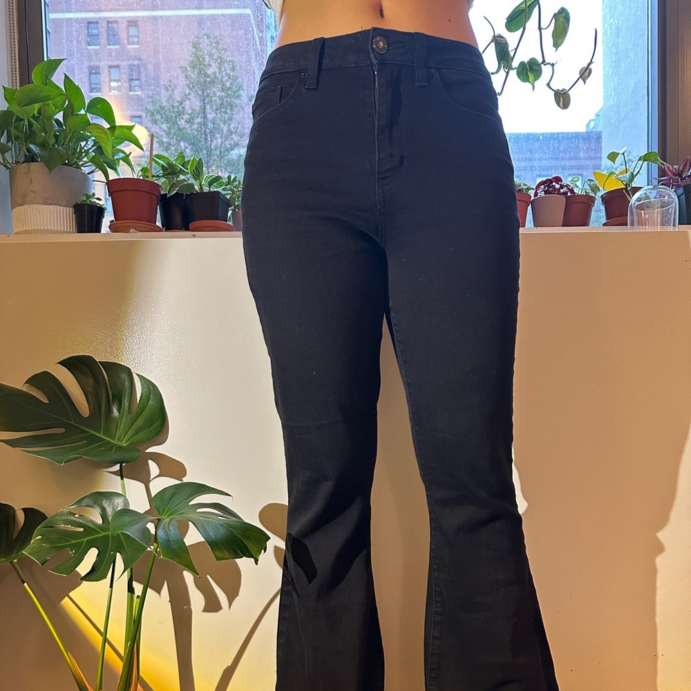 YMI black stretch flare high waisted jeans